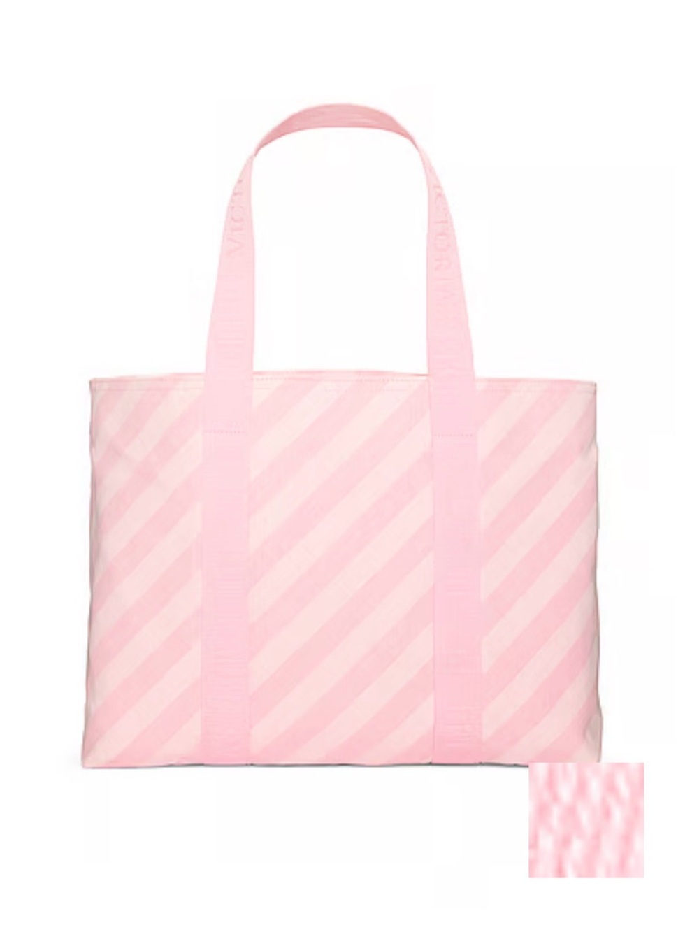 💕Victoria’s Secret pink white diagonal stripe canvas tote bag August 2026 NEW